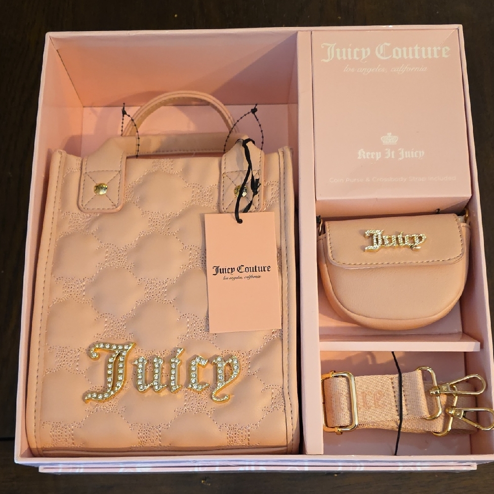 Juicy Couture Pink Quilted Tote Bag Set
